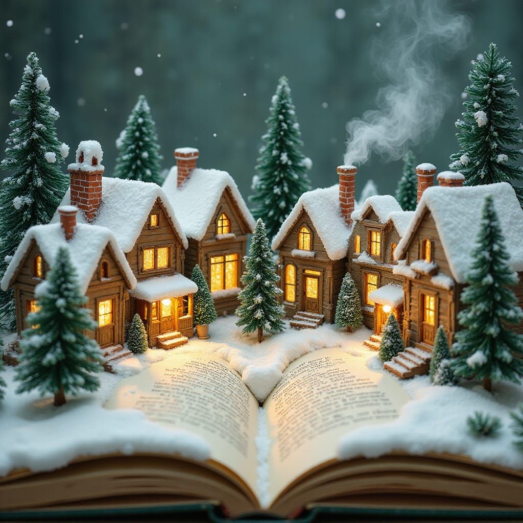 Cozy Christmas Village in Storybook Illustration