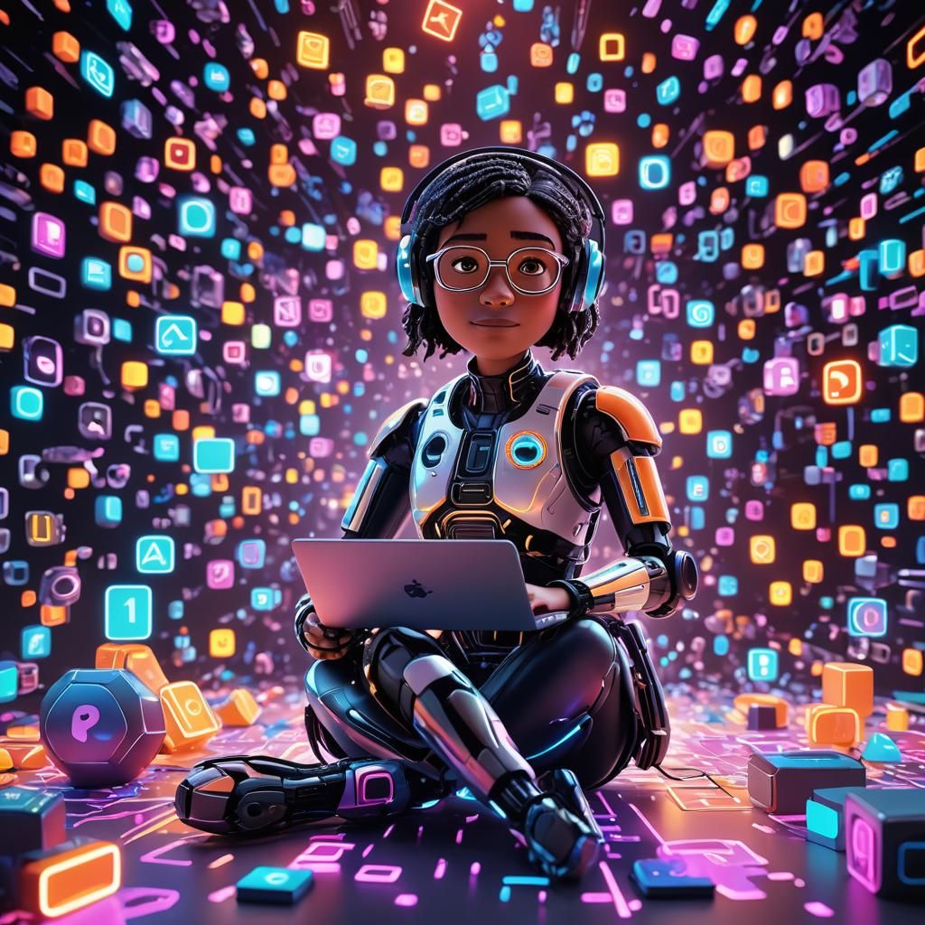 Pixar Character Surrounded by AI Icons