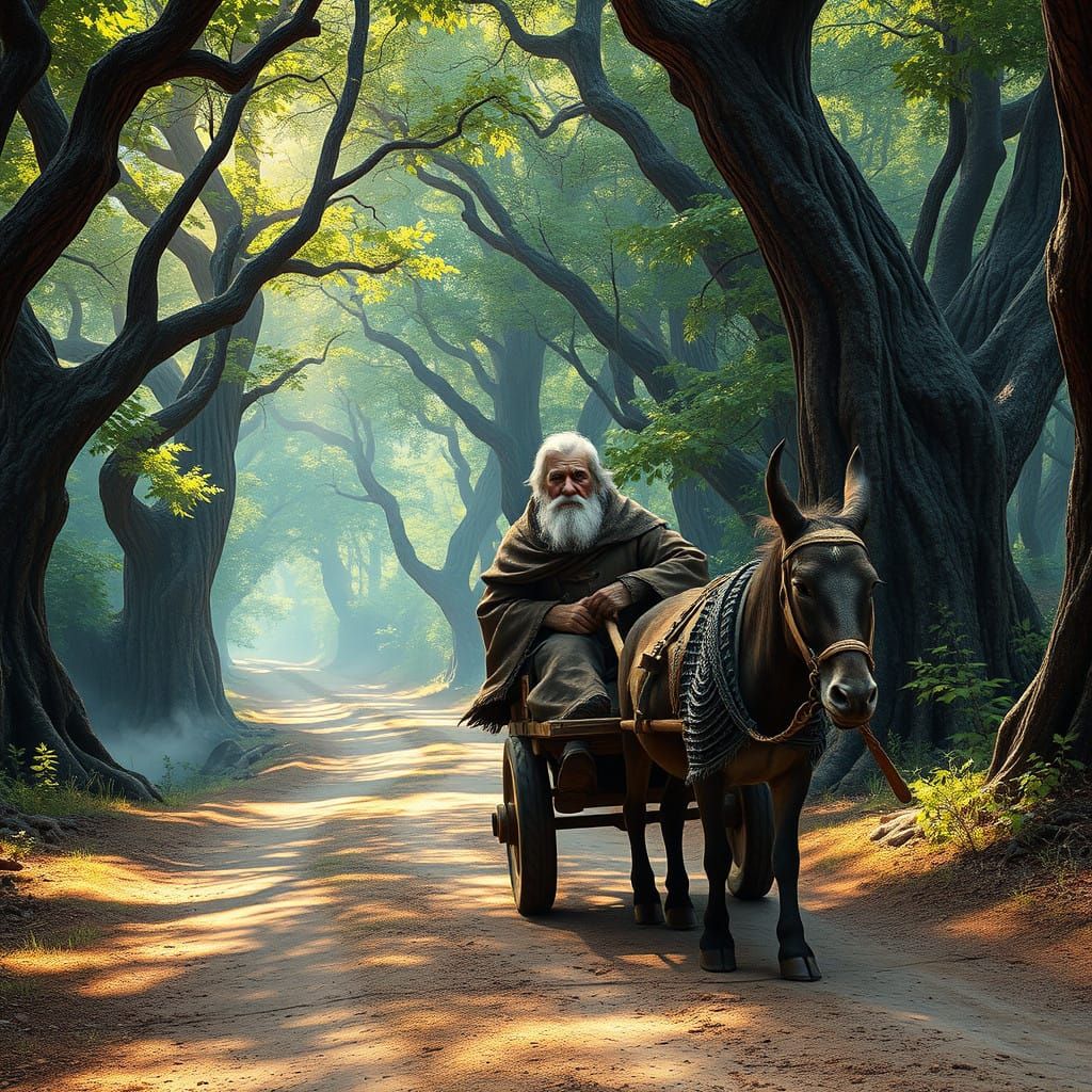 Weathered Wanderer in Earthy Tones, Guided by a Mystical For...