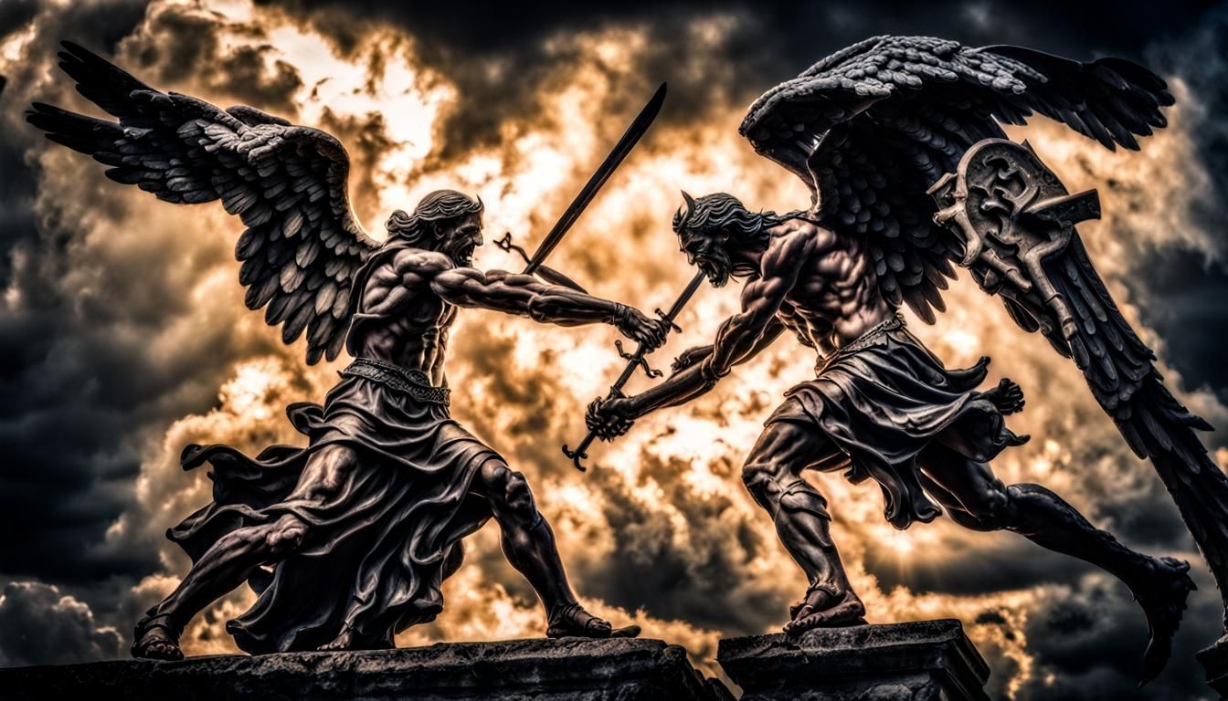 Angel Battling Demon: Hyperrealistic Heaven and Hell