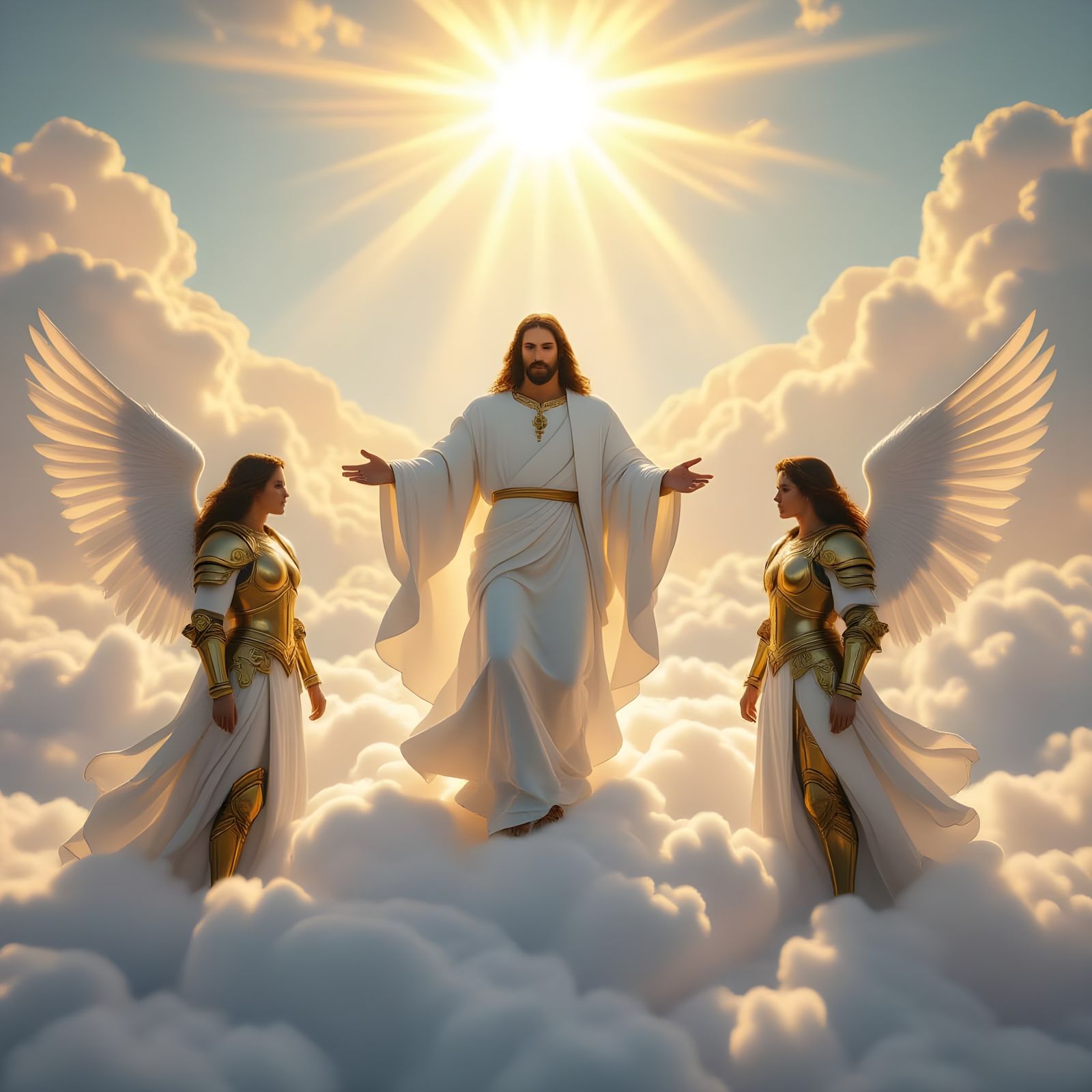 Jesus Ascends to Heaven on a Cloud with Angels