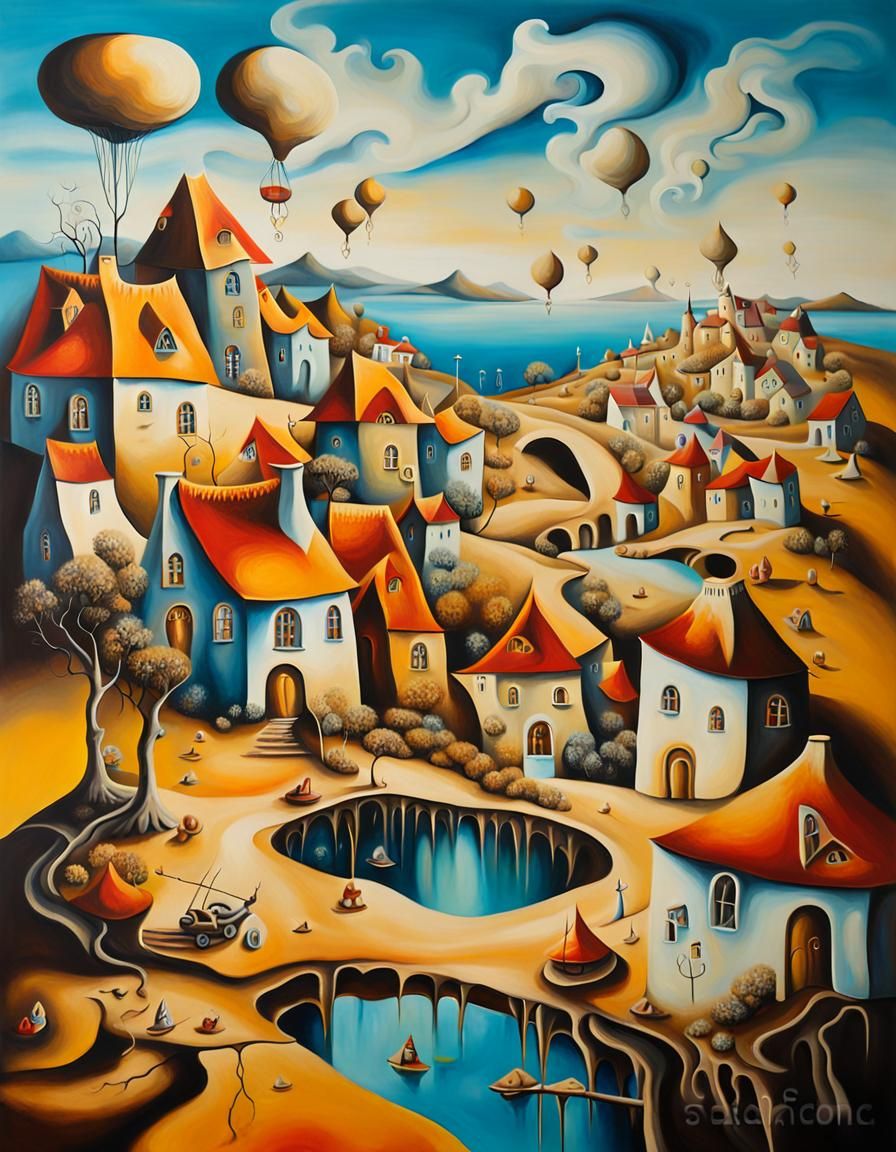 Surreal Summer Village in Surrealist Style