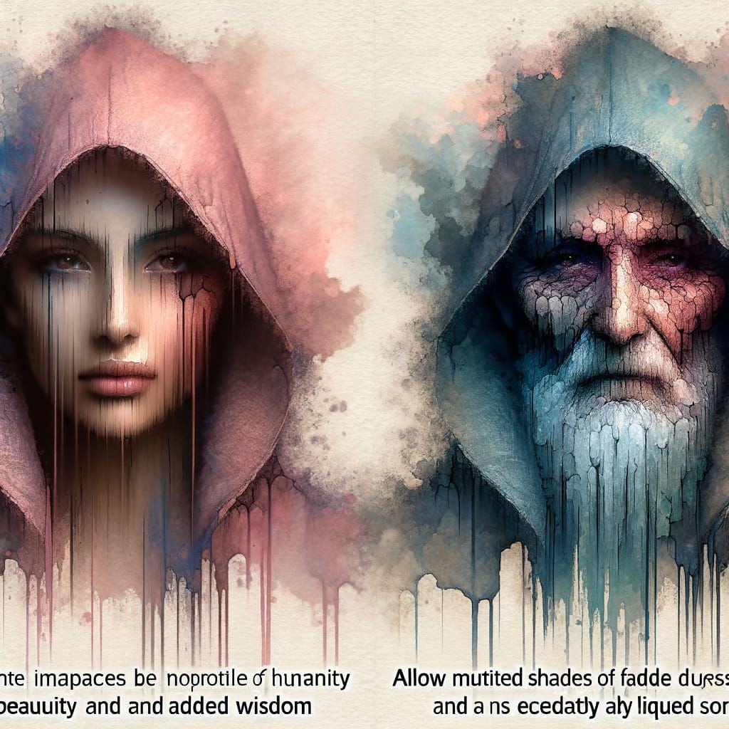 Hooded Figure: Youth and Wisdom in Watercolour Style