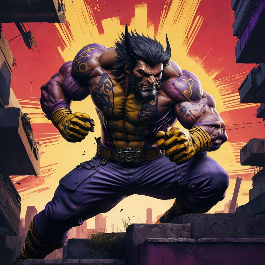 Yakuza Wolverine in Roman Cityscape: 3D Illustration