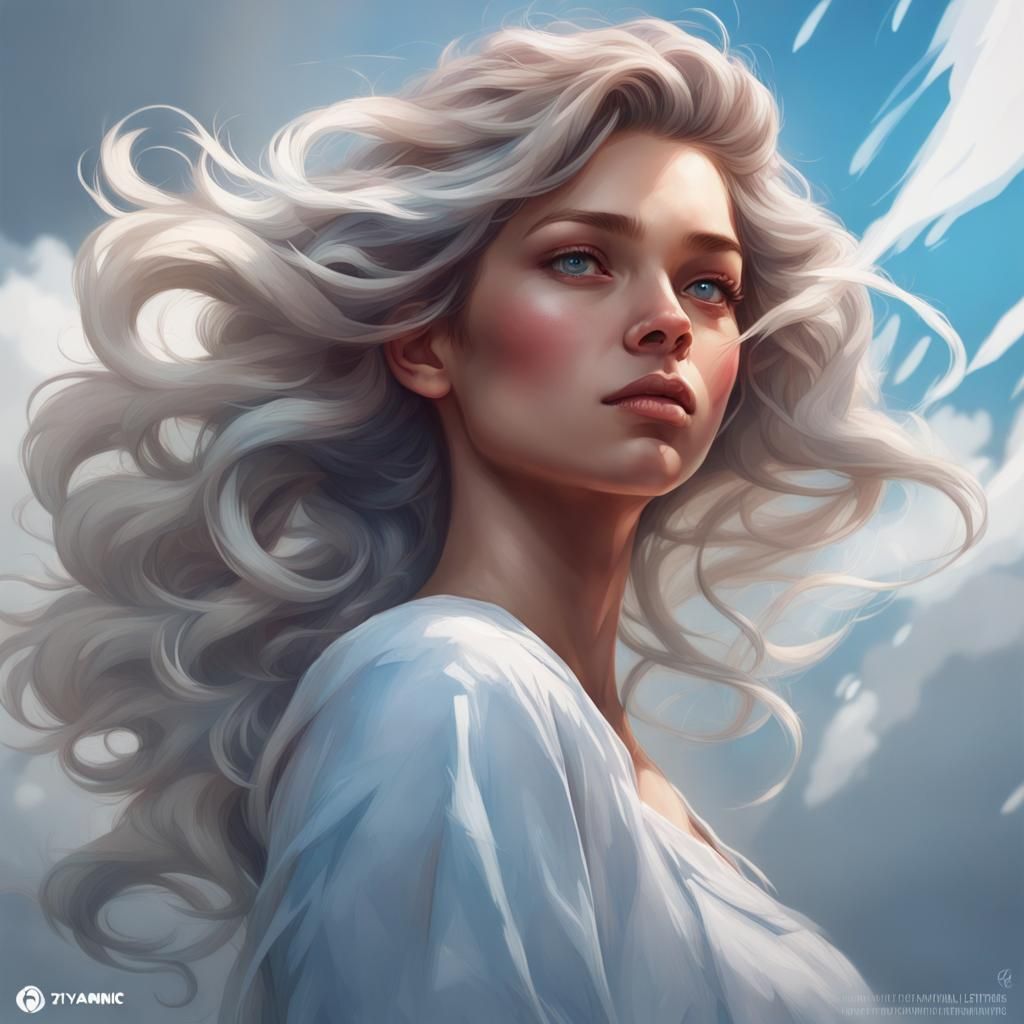 Girl with Cloud Hair: Hyperdetailed Digital Art Portrait