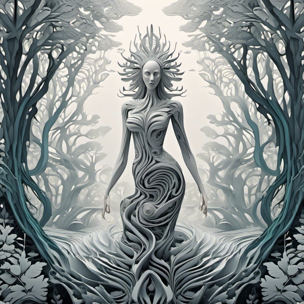 Rice Paper Woman in Scandinavian Forest Design