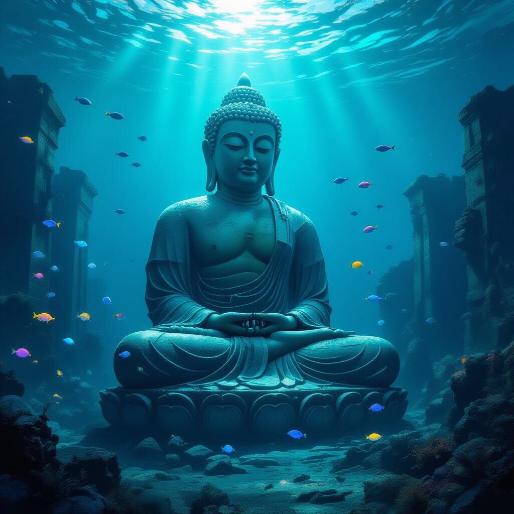 Colossal Buddha Statue in Alien Ocean