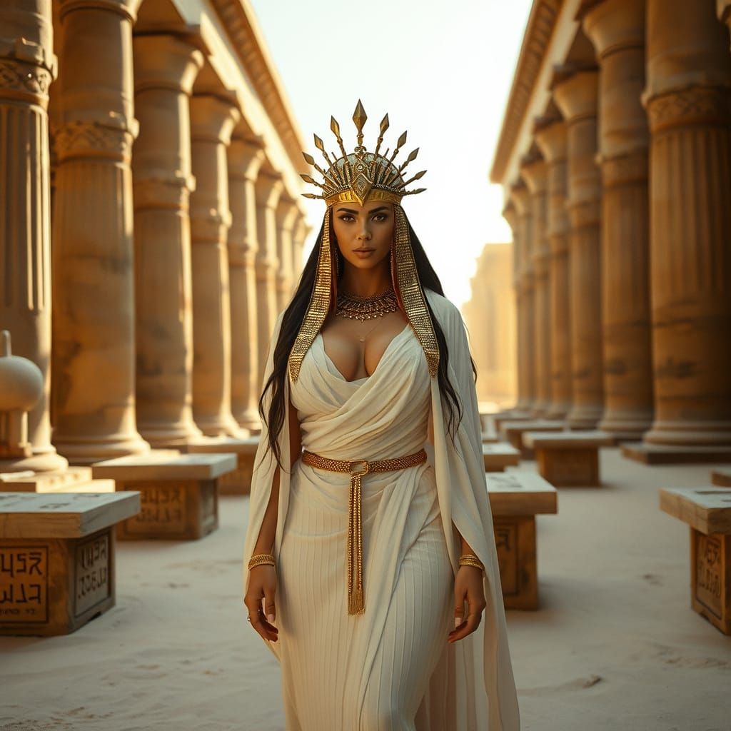Golden Priestess Amidst Ancient Ruins