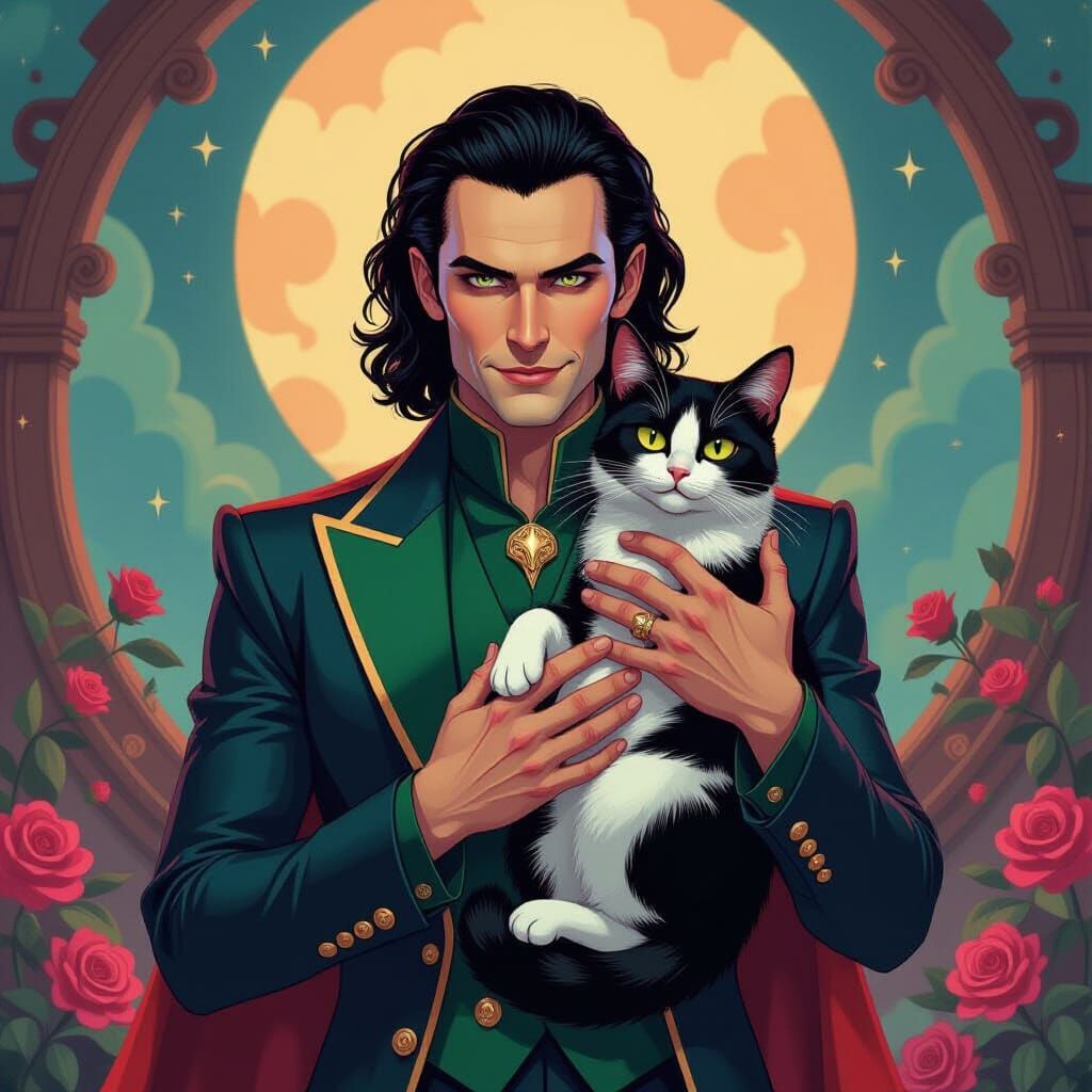Loki with Cheshire Cat in Fantastical Art Style
