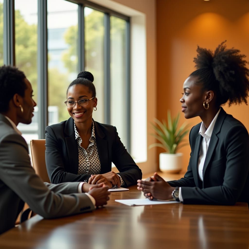 Productive African Business Team in Modern Conference Room