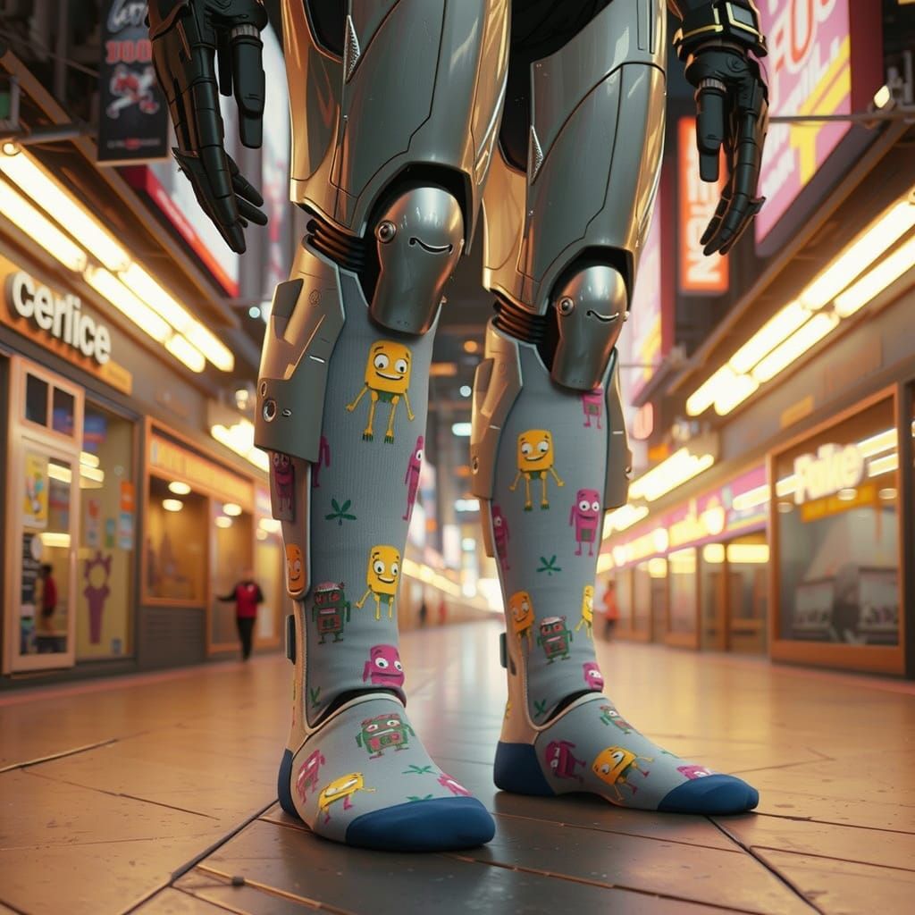 Robocop's Cyberpunk Legs Adorned with Robot Socks