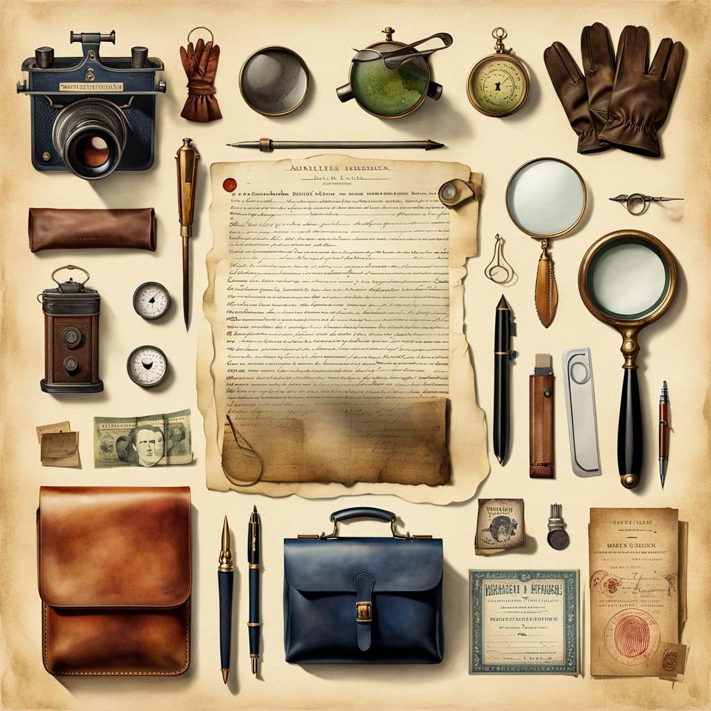 Sherlock Holmes' Detective Equipment in Watercolor Style
