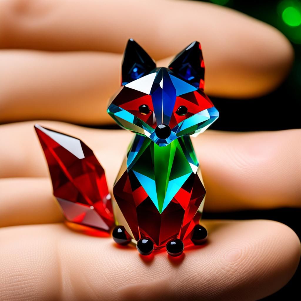 Crystal Fox Jewel with Red, Blue, Green, Yellow Crystals