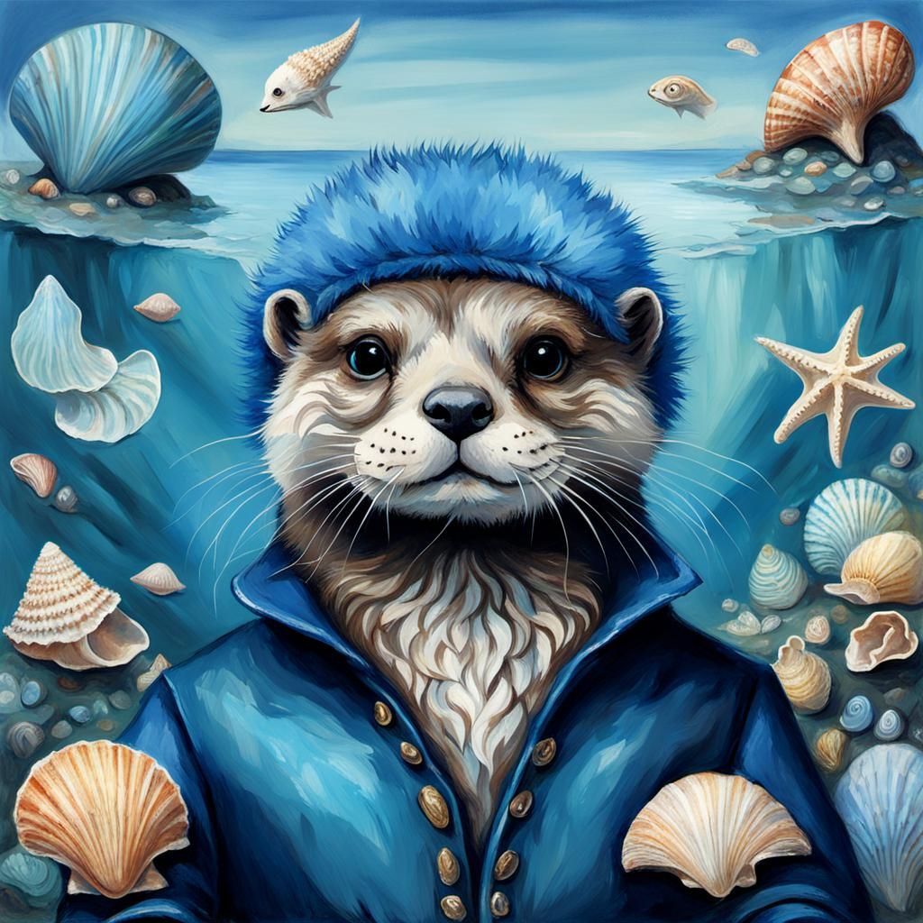 Blue Otter Person in Constable Art Style