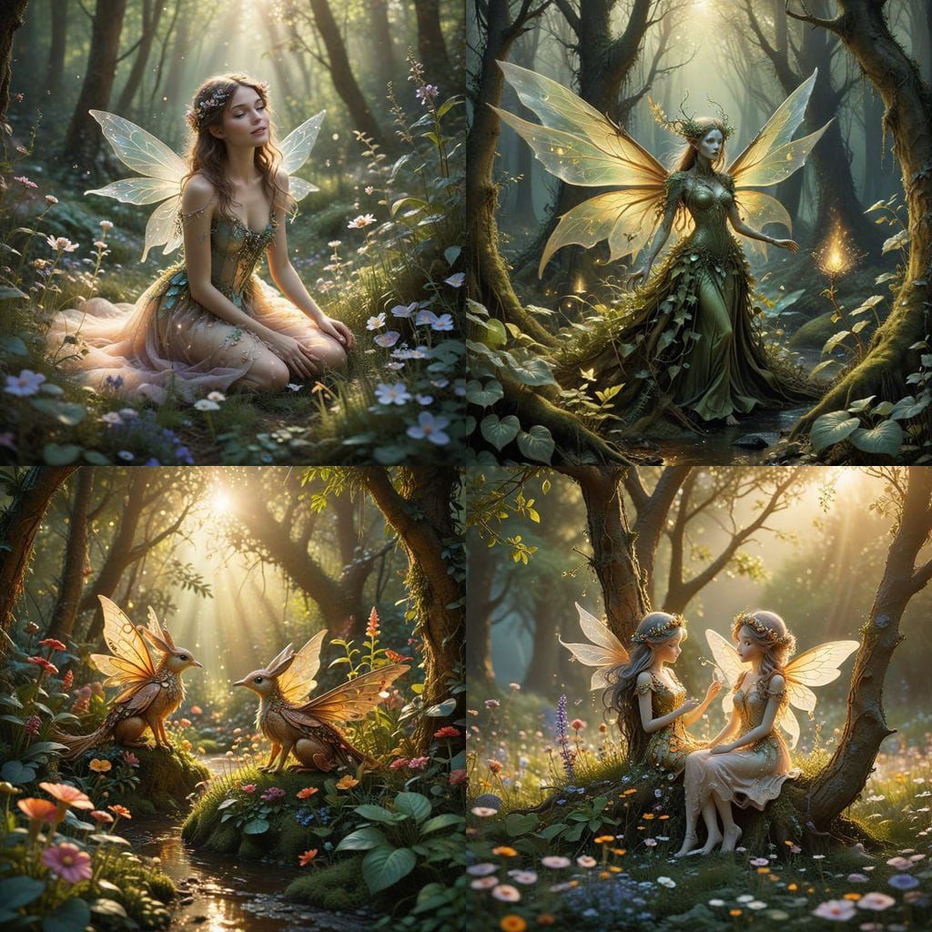 Whimsical Fae Realm with Mischievous Sprites and Pixies