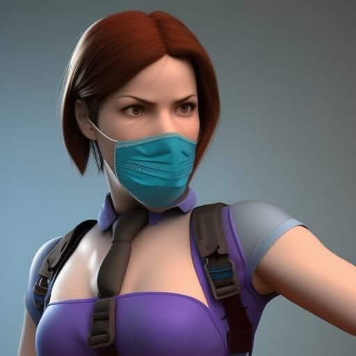 Jill Valentine in Surgical Mask: Pixar-Style 3D Art