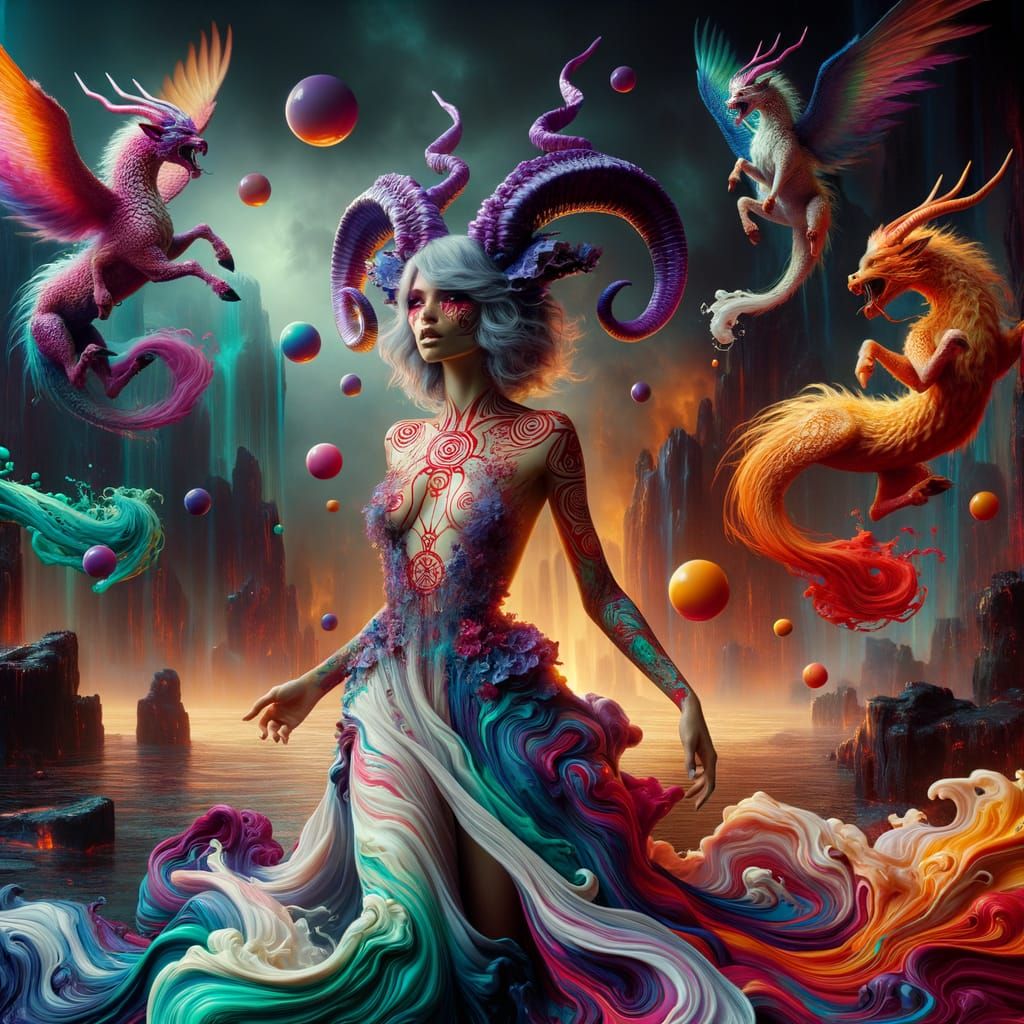 Mystical Satyr Goddess in a Dreamlike Fantasy Scene