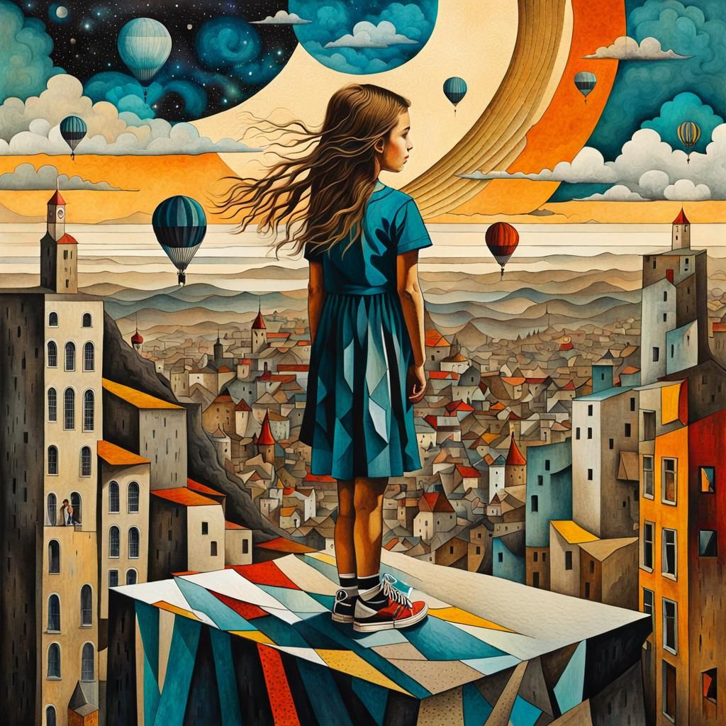 Dreamlike Girl in Surrealist Dadaism Collage