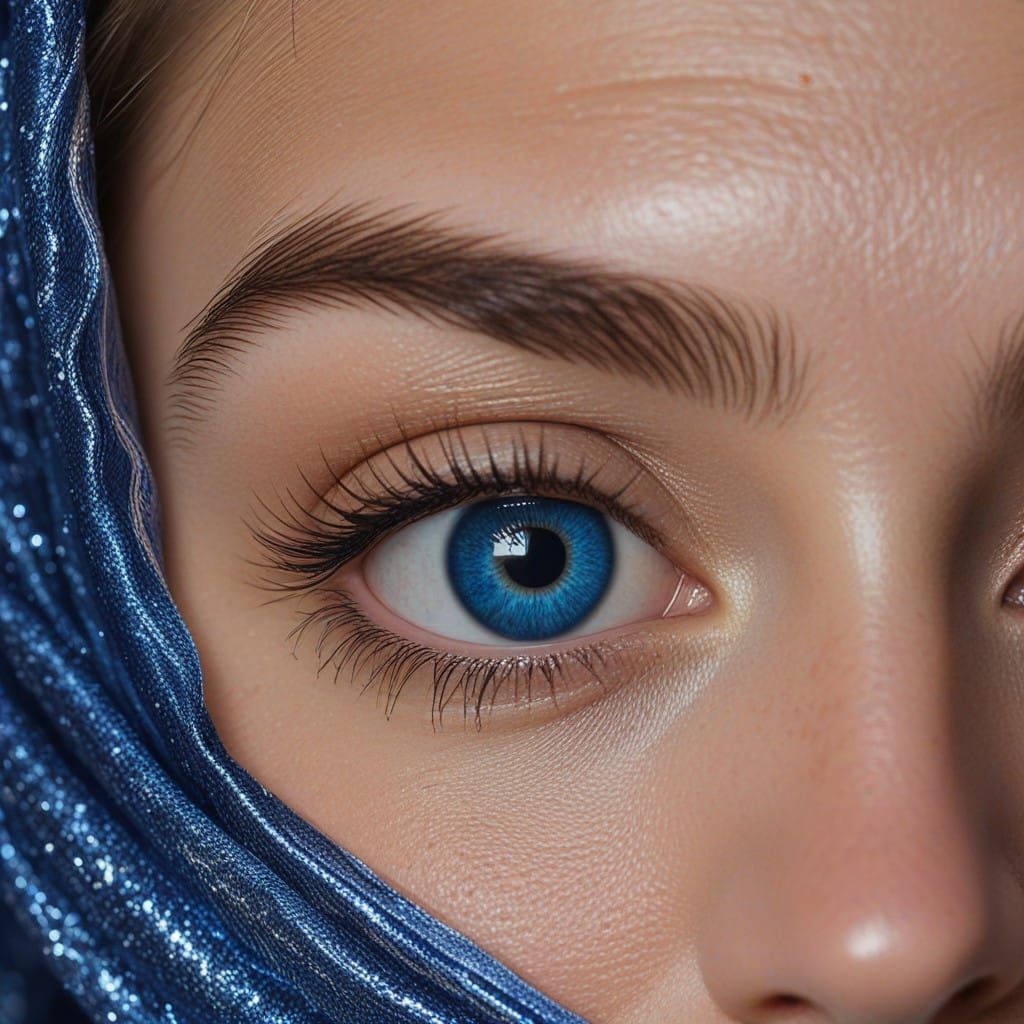 Sapphire Goddess with Glowing Fabric in Ethereal Beauty