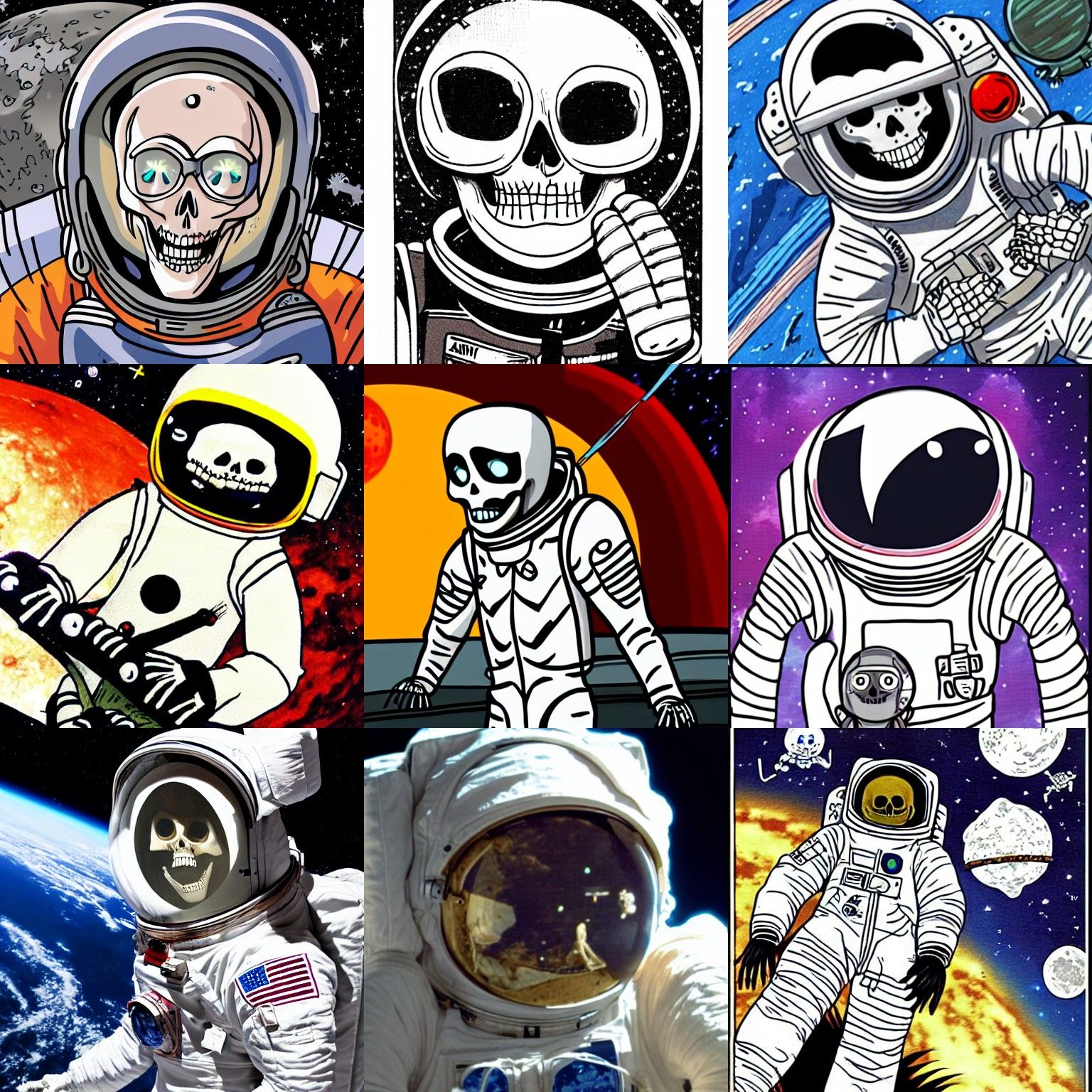 Skeleton Astronaut in Space Anime Style