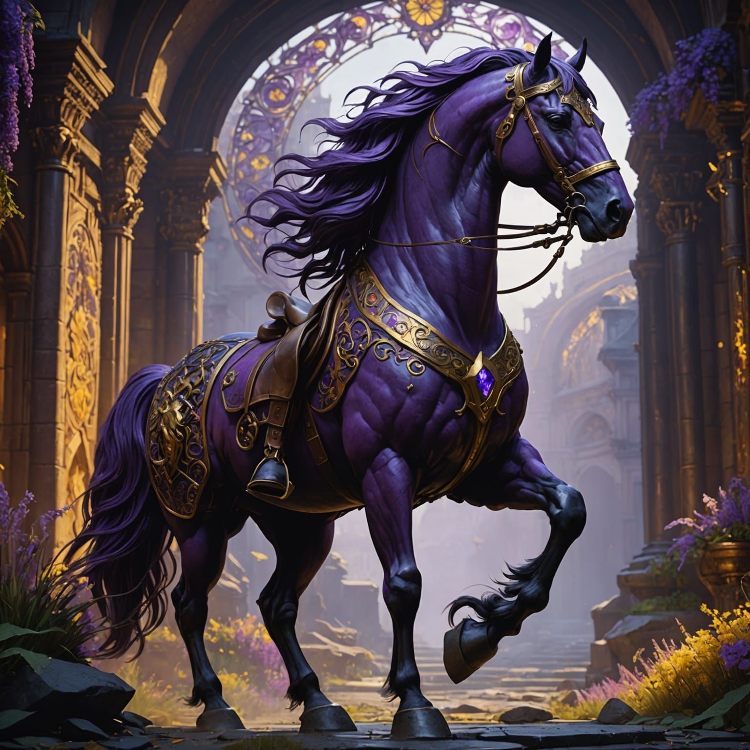 Purple Horse in Dark Fantasy Style