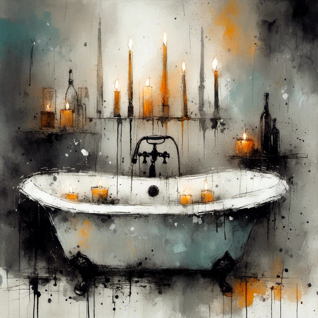 Surreal Bathtub in Charcoal and Ink Style