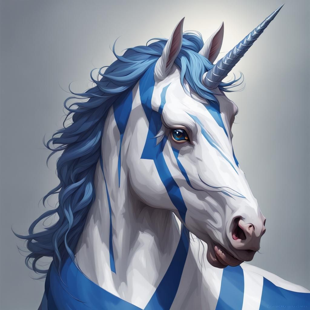 Scotland Unicorn and Saltire Portrait in Digital Art Style