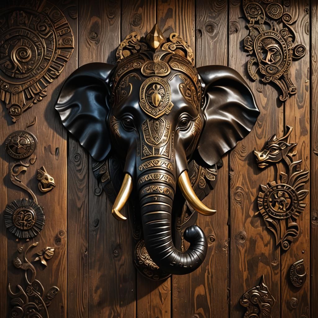 Tribal Masks on Wooden Wall in Low-Key Ambiance