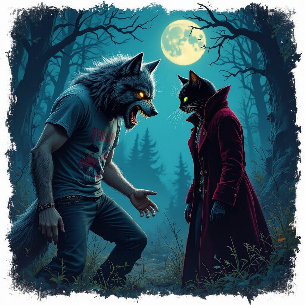 Thom Yorke as Werewolf Stared Down by Vampire Cat