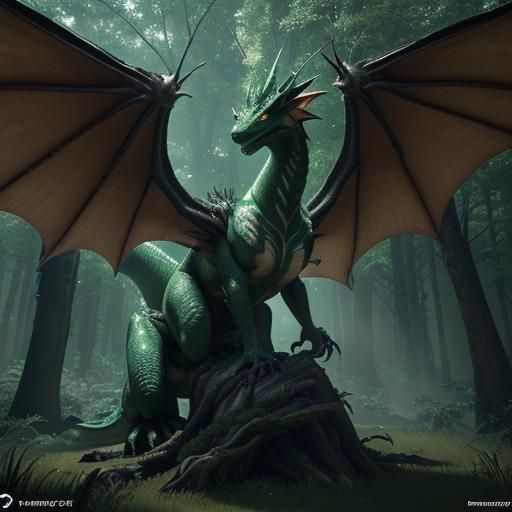 Forest Dragon with Thunder Spirit in 3D Cinematic Style