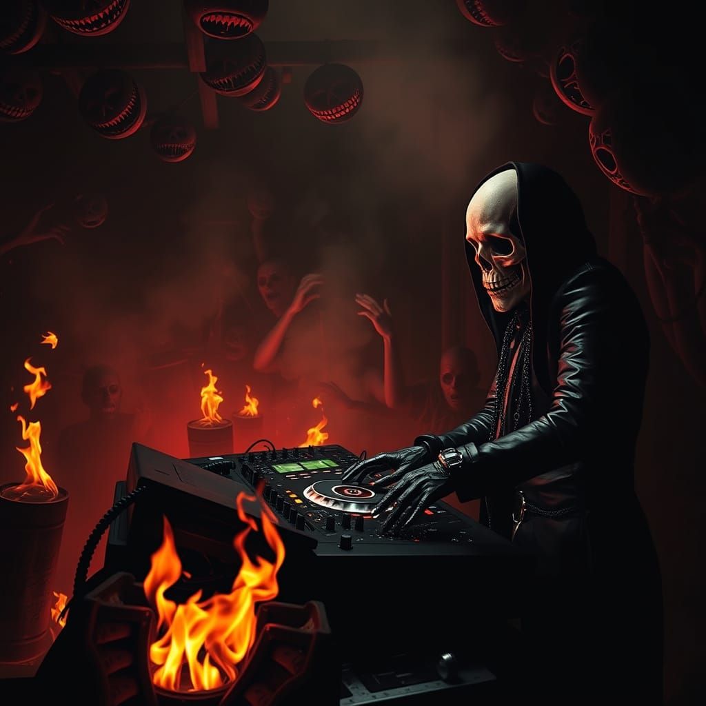 Dark Gothic DJ Booth in Hellish Underworld