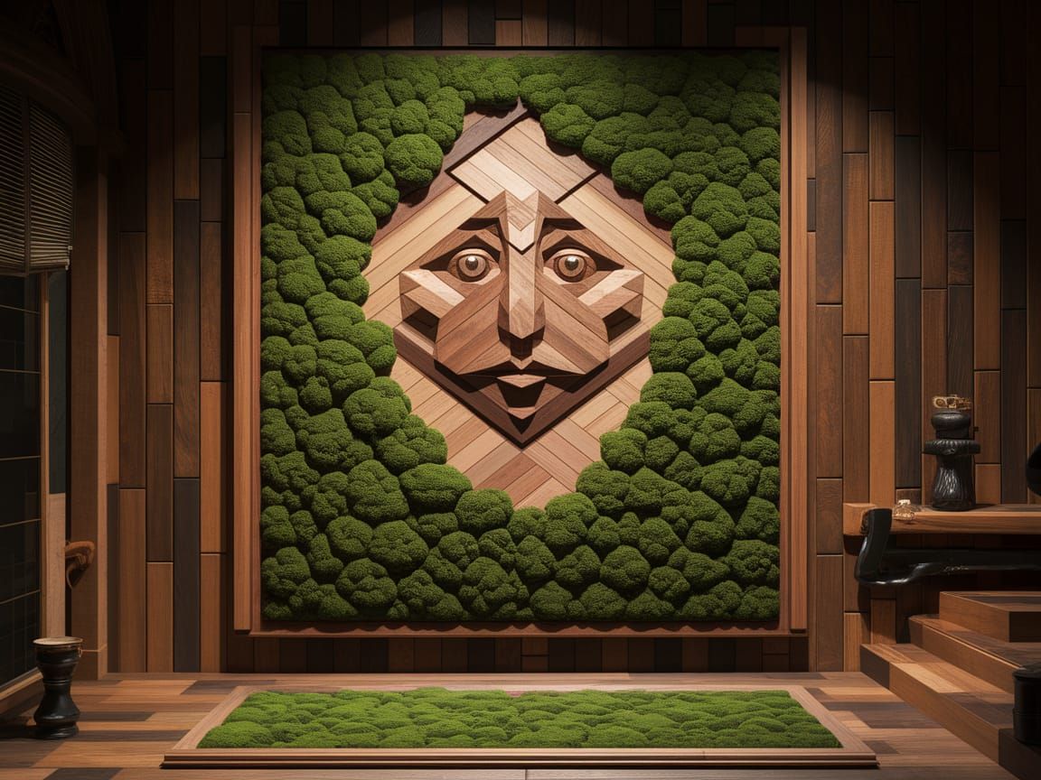 Pyrographically Whittled Moss Portrait in the Intensely Fini...