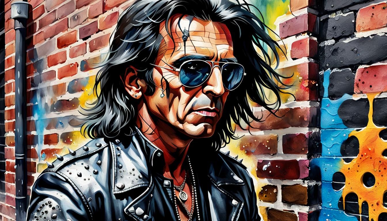 Alice Cooper Portrait in Watercolor and Acrylic