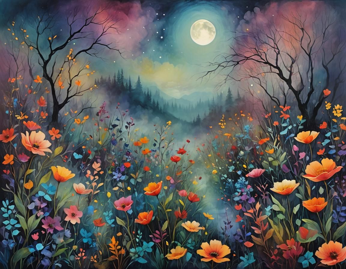 Whispers of a Lunar Floral Realm