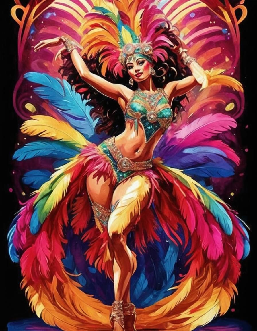 Samba Dancer in Vibrant Art Nouveau Style Carnival Scene