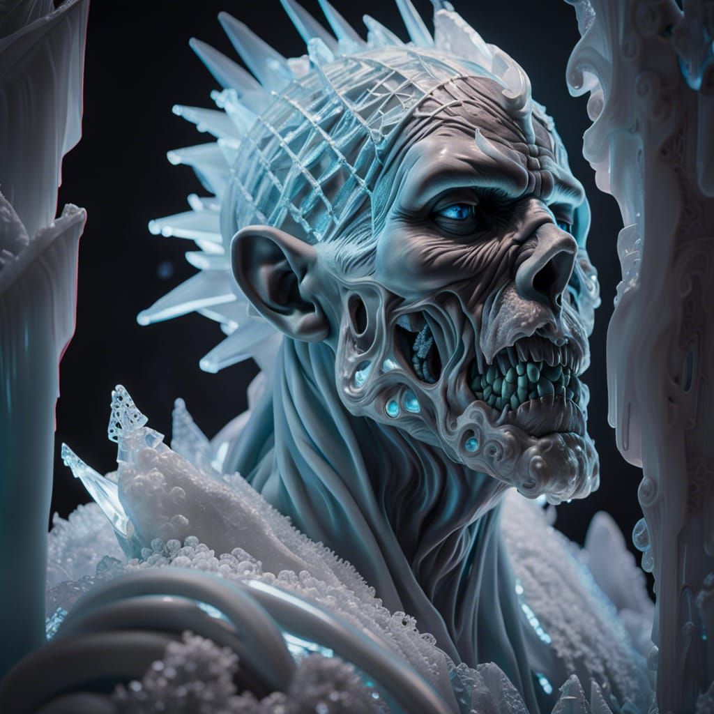 Intricate Ice Sculpture of a Zombie in 3D