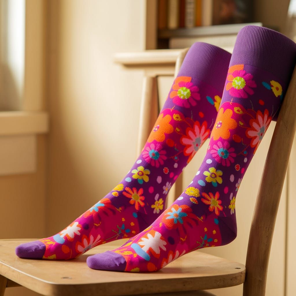 Flamboyant Patterned Socks on Chair
