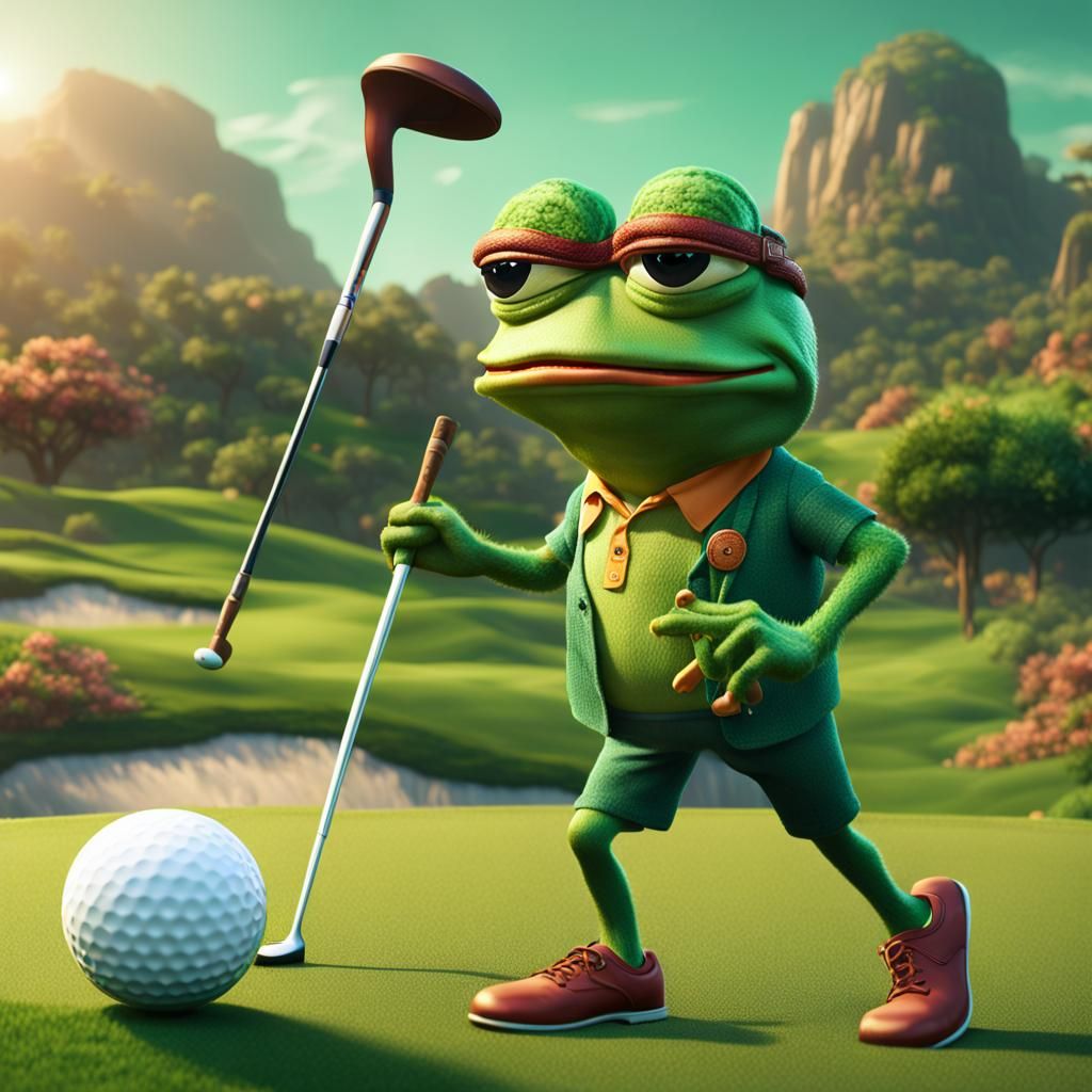 Pepe the Frog Plays Golf: Detailed Matte Painting