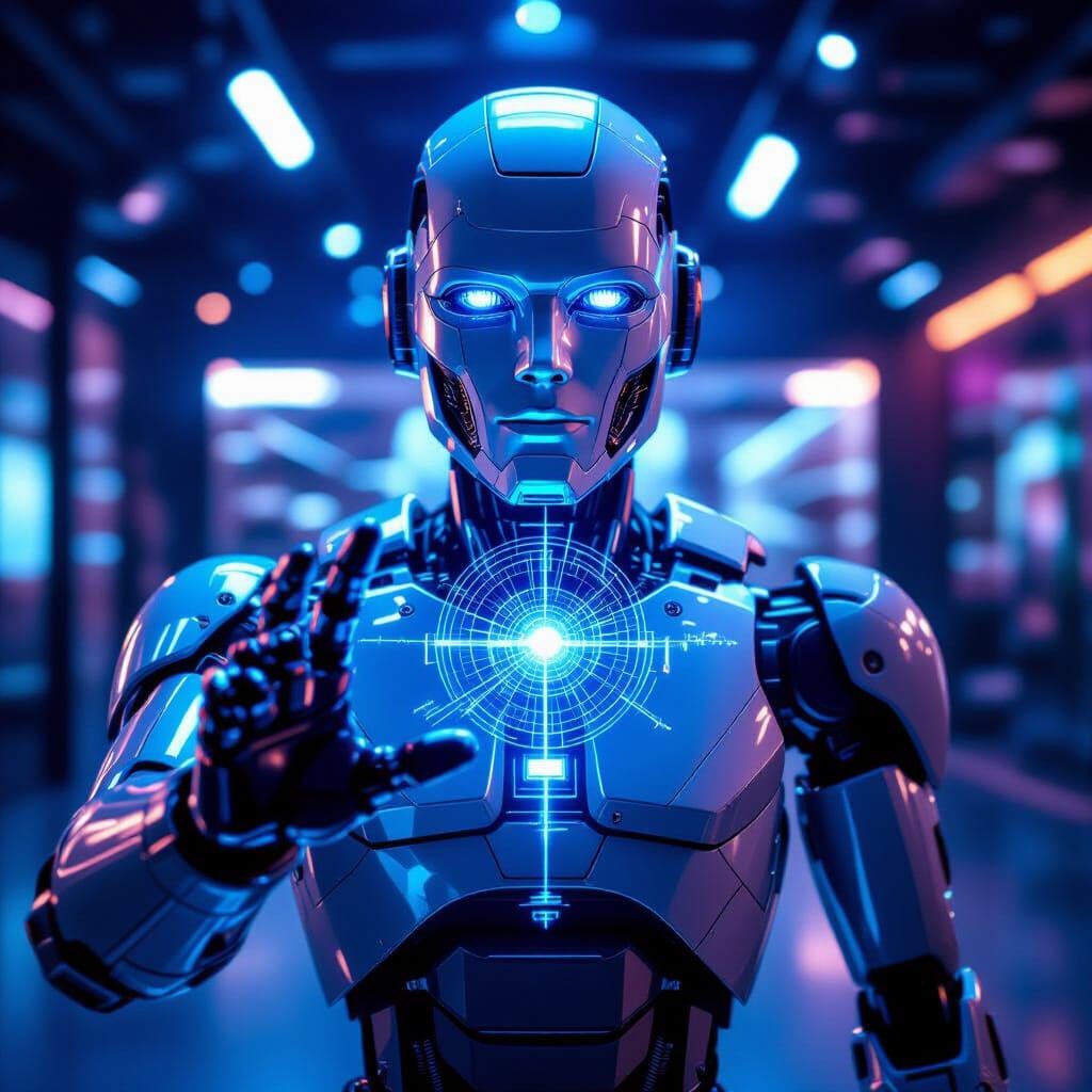 Holographic Projector Displays Robot with Hacker Face Projec...