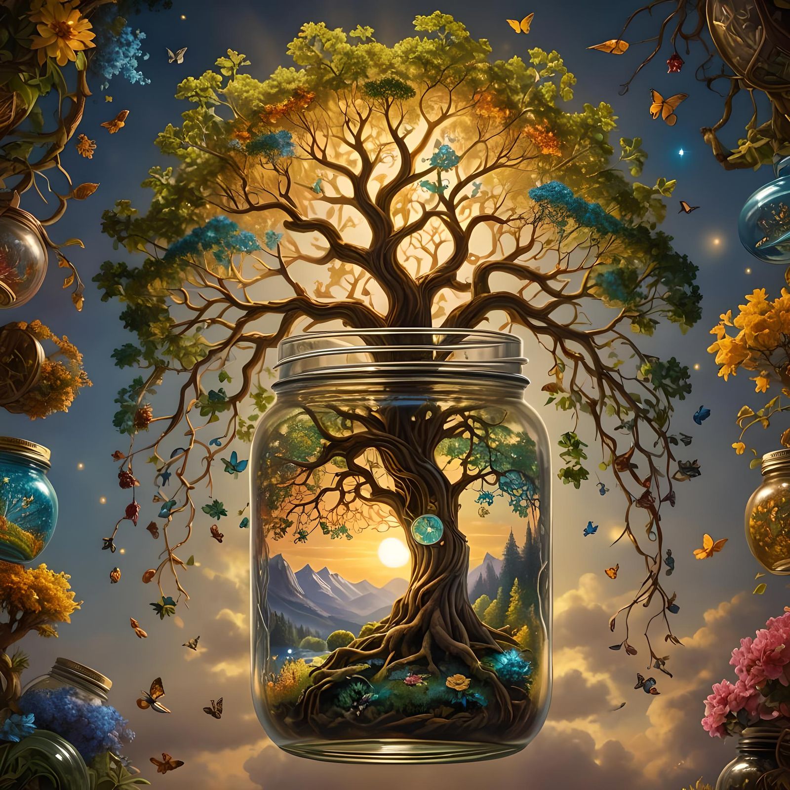 Tree of Life in Jar: Surreal Airbrush Art
