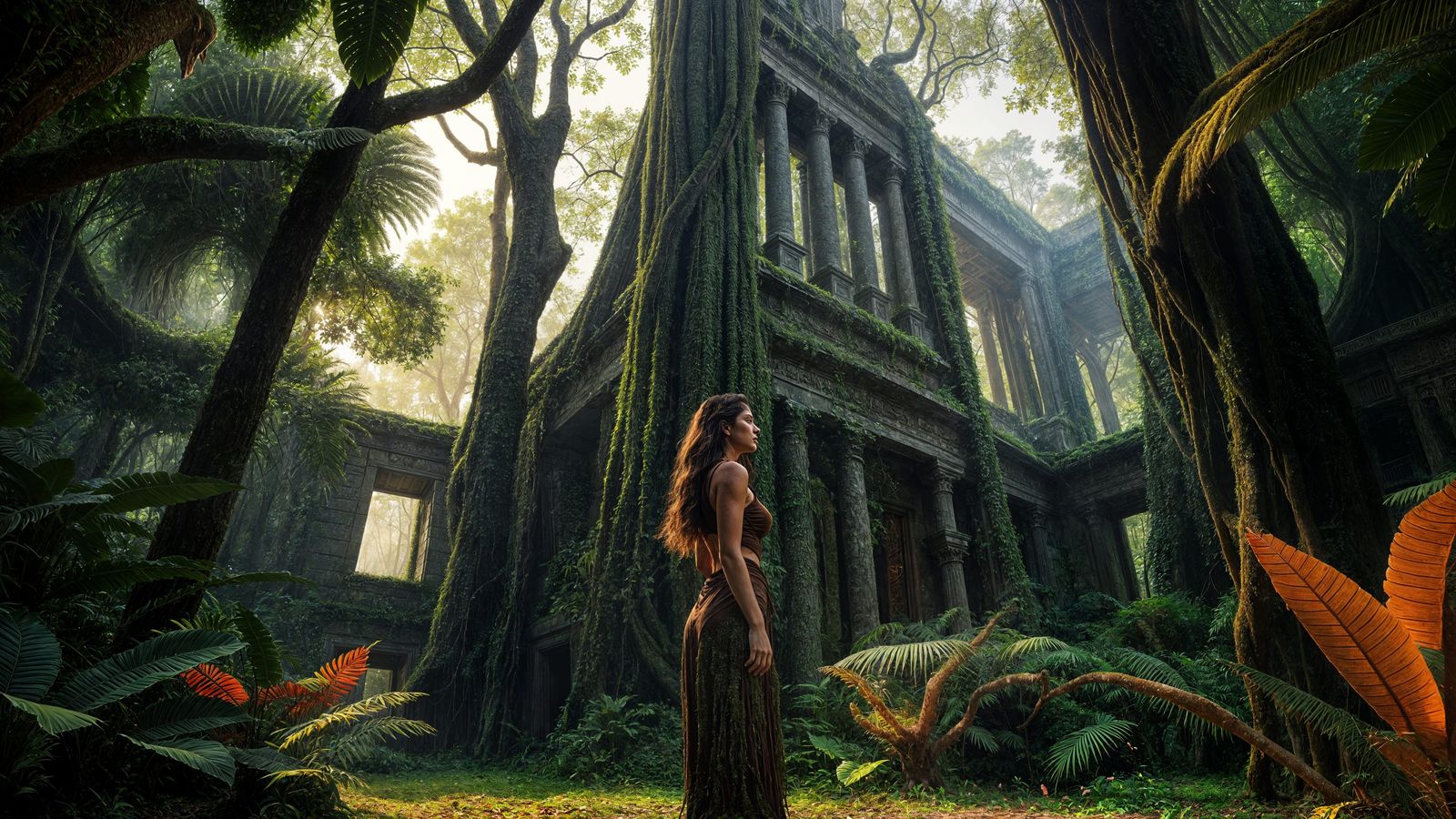 Enchanted Jungle Ruins at Sunset in 8K