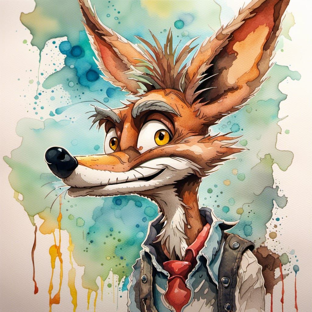 Cartoon Wile E. Coyote ~ Watercolor ~ Portrait
