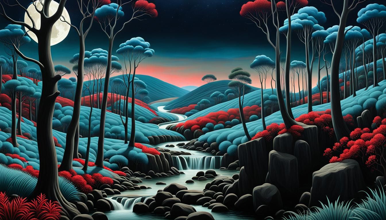 Surreal Moonlit Forest in Giorgio de Chirico Style