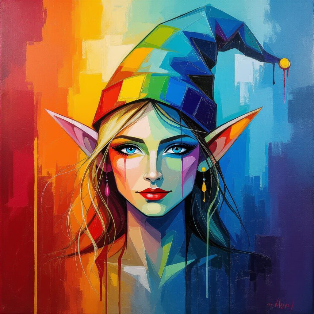 Elegant Elf Portrait as Dripping Abstract Art