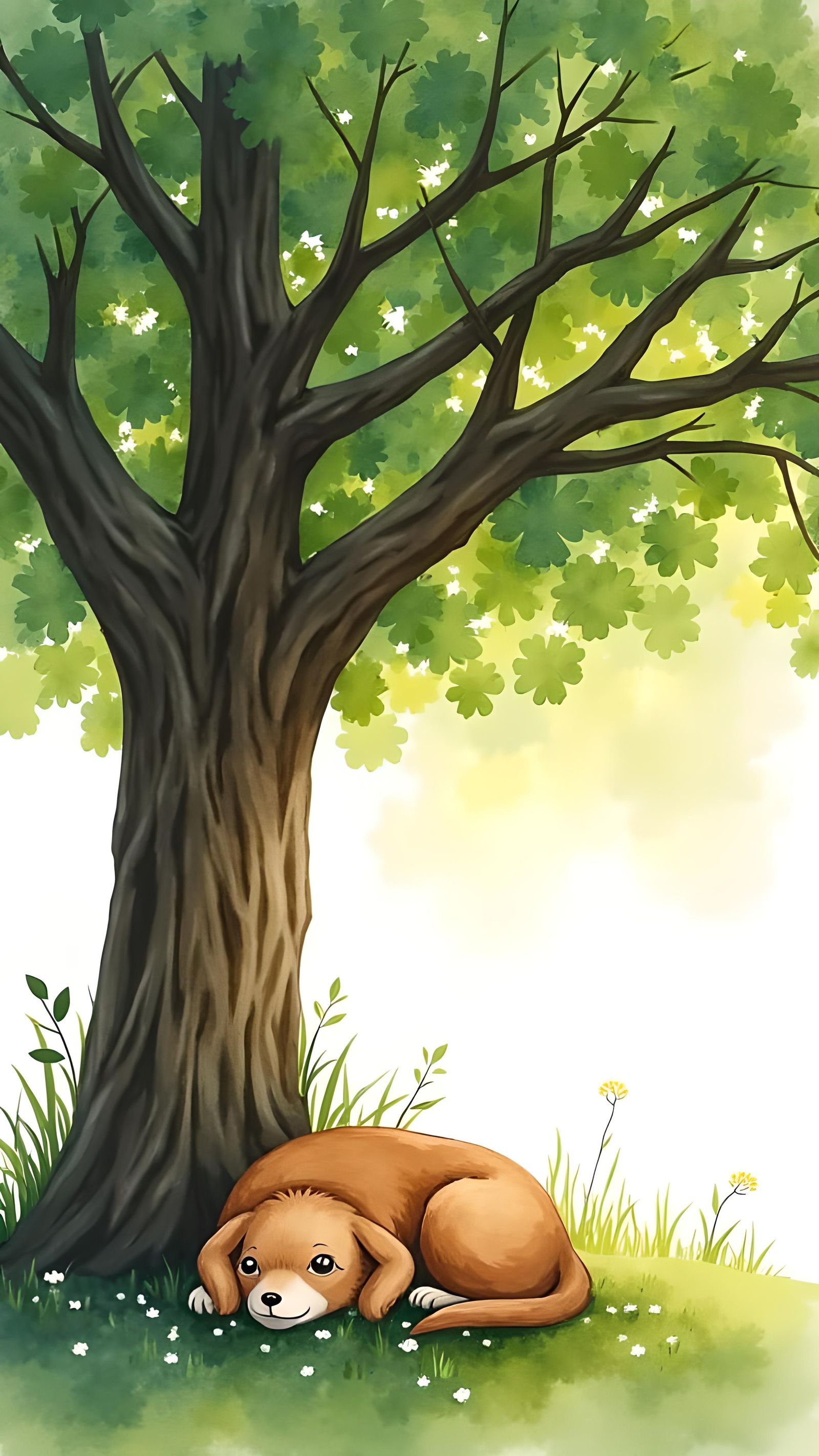 Dog and Cat Nap in Watercolor Sunlight