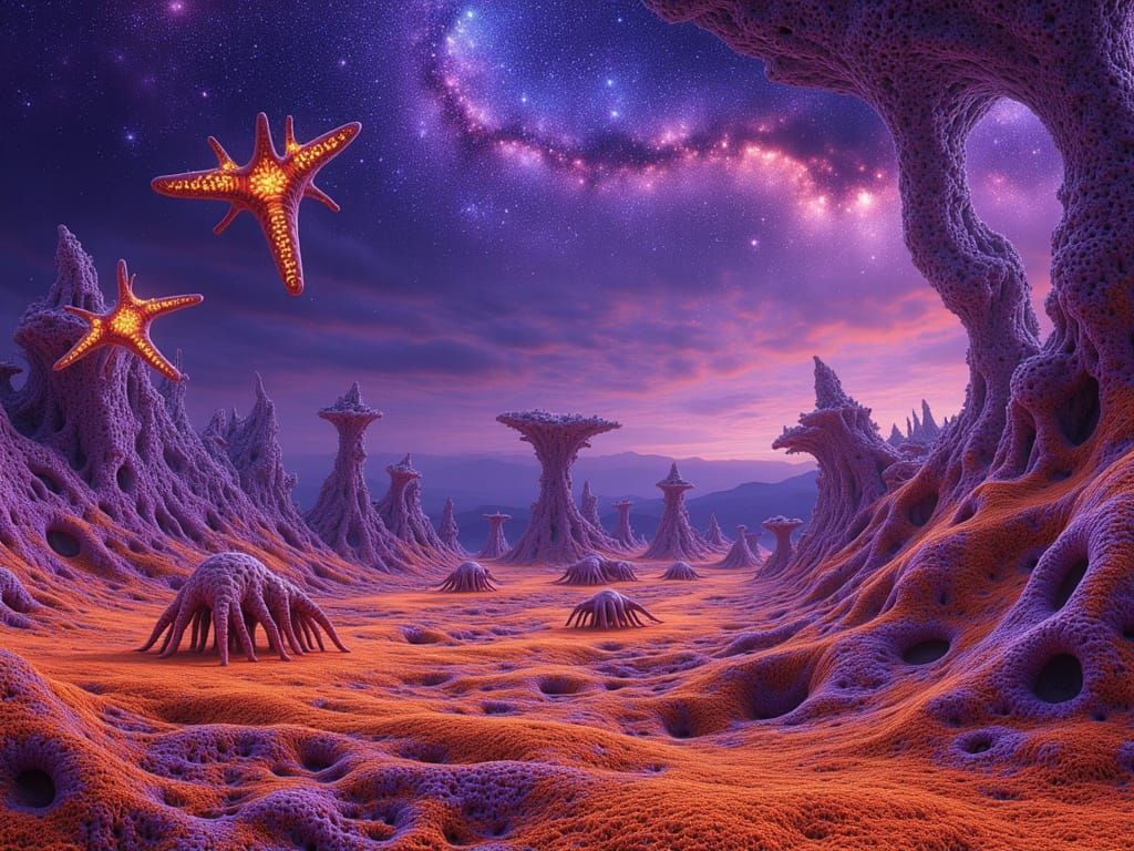 Surreal Alien Landscape Unveiled in Deep Purple Hues