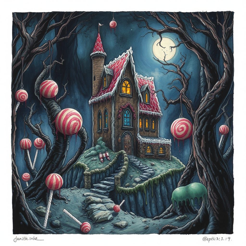 Decaying Gingerbread Castle in Twisted Candy Forest