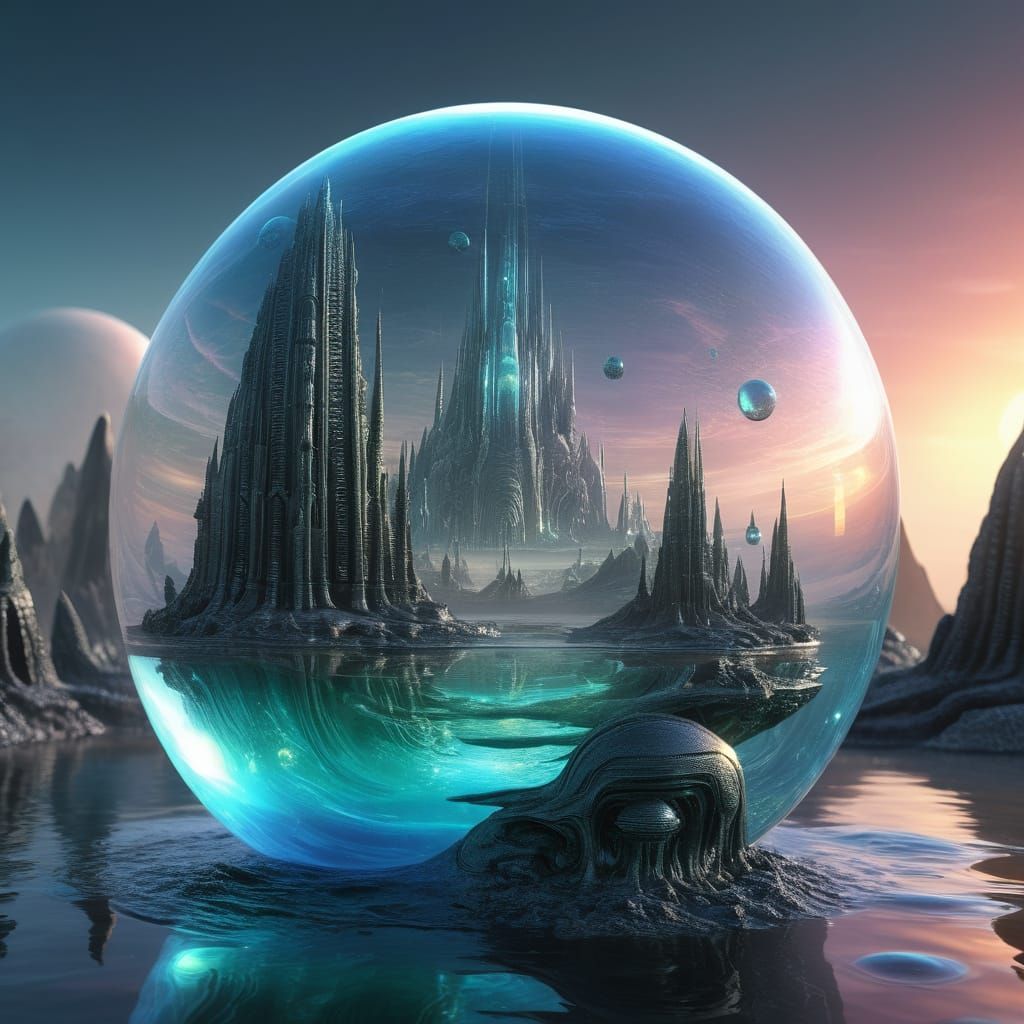 Alien Temple Sphere with Fauna in Surreal Fantasy Art