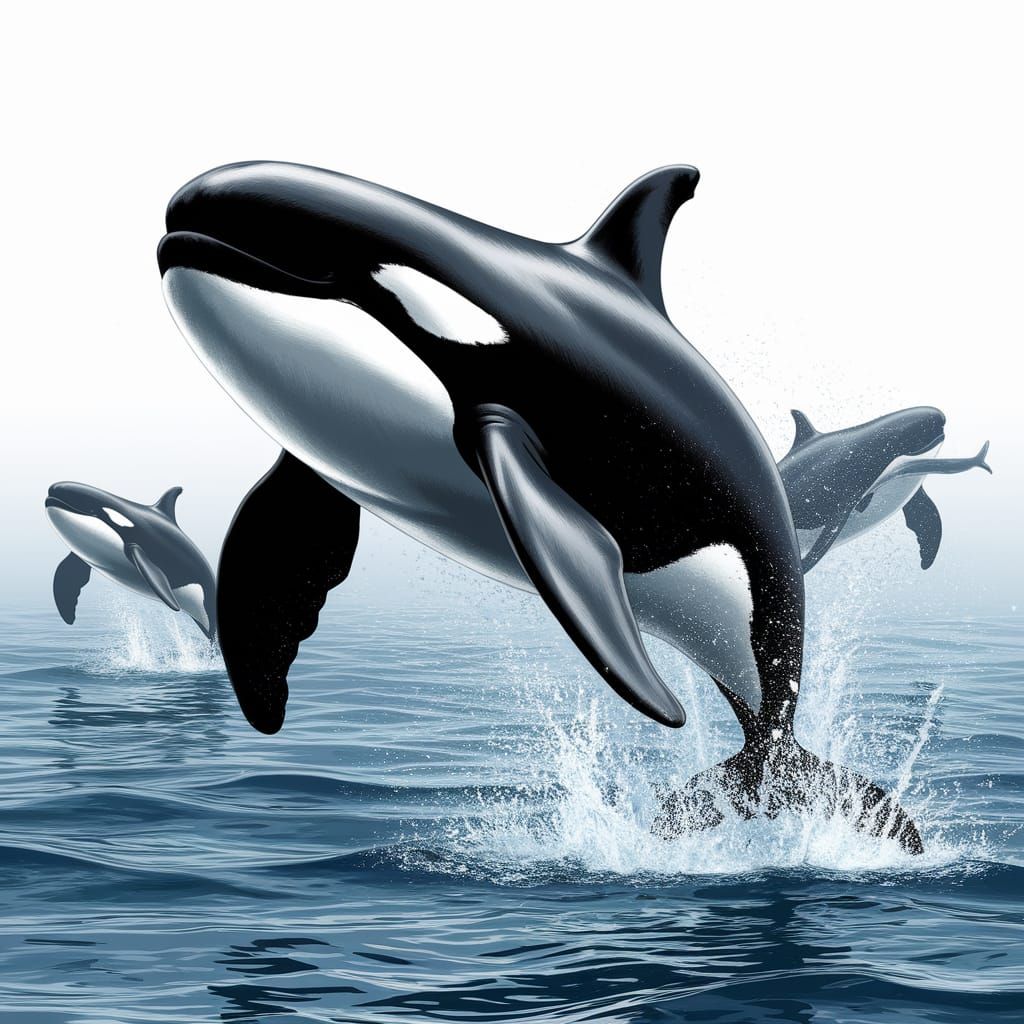 Killer Whale Leaps: Hyper-Realistic Airbrush Portrait