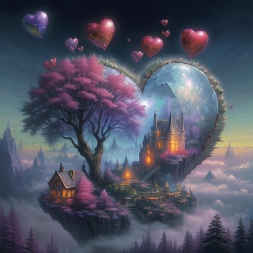 Ethereal Crystal Heart in Fantasy Landscape